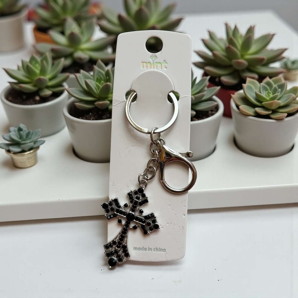 Mint Black Cross Keychain/ Bag Charm